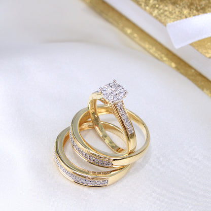 10K Yellow Gold Diamond Wedding Trio Set Rings