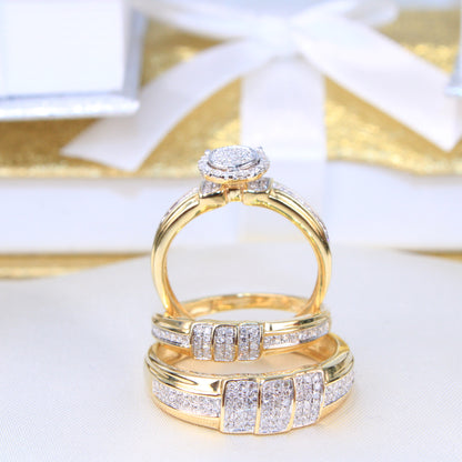 10K Yellow Gold Diamond Wedding Trio Set Rings
