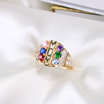 14K Yellow Gold CZ Mom Birthstone Ring