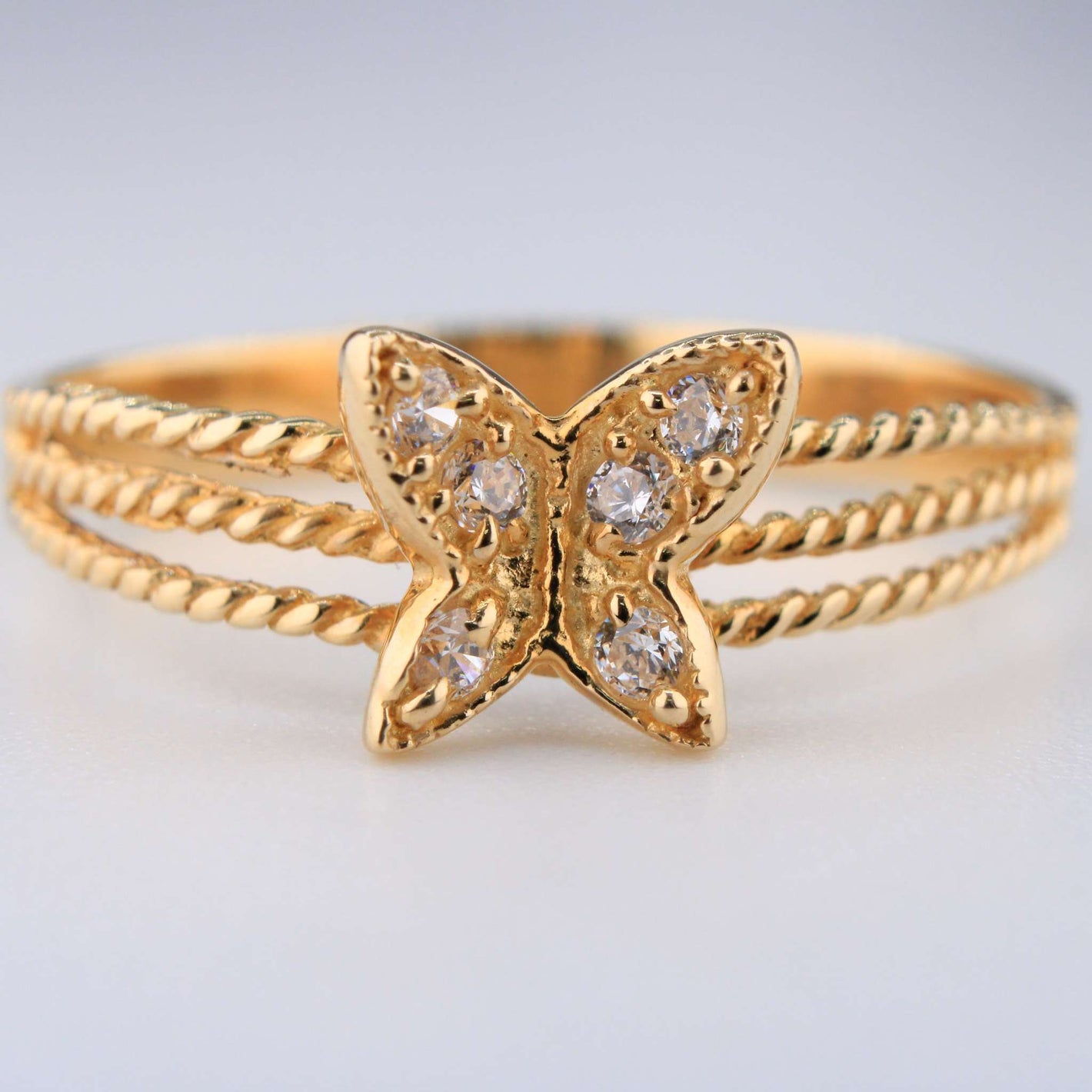 14K Yellow Gold Butterfly CZ  Ring
