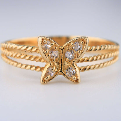 14K Yellow Gold Butterfly CZ  Ring