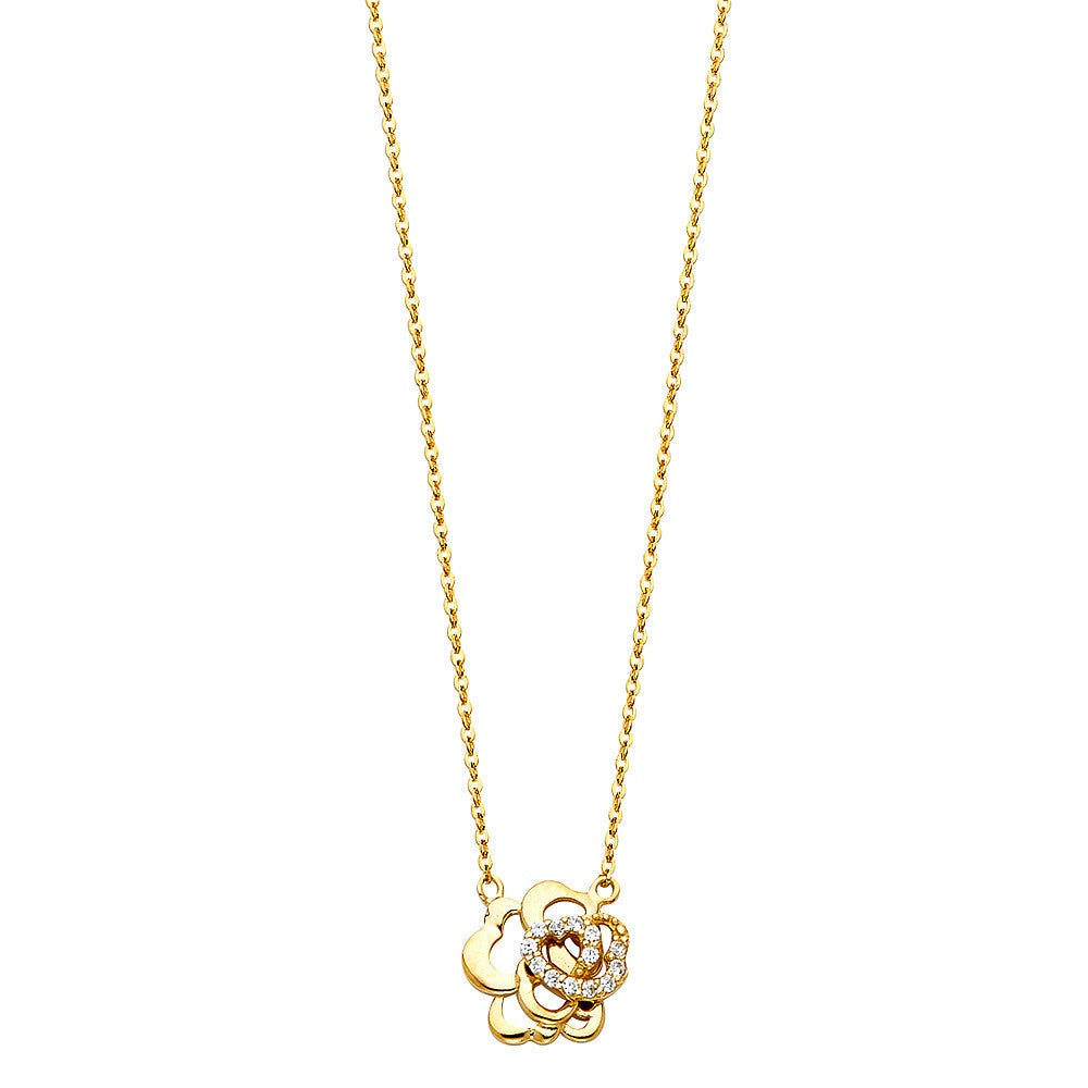 14K Yellow Gold Flower CZ Necklace
