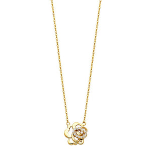14K Yellow Gold Flower CZ Necklace