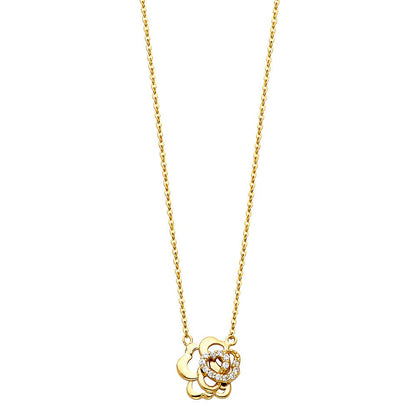 14K Yellow Gold Flower CZ Necklace