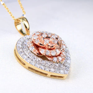 10K Yellow Gold Diamond Heart Rose Charm