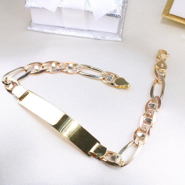 14K Tricolor Gucci Link ID Bracelet 5mm 8in
