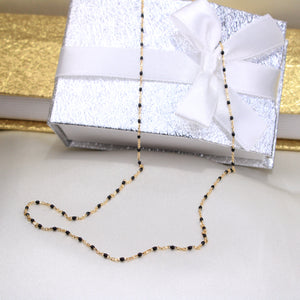 14K Yellow Gold Onyx Black Beaded Necklace 18in