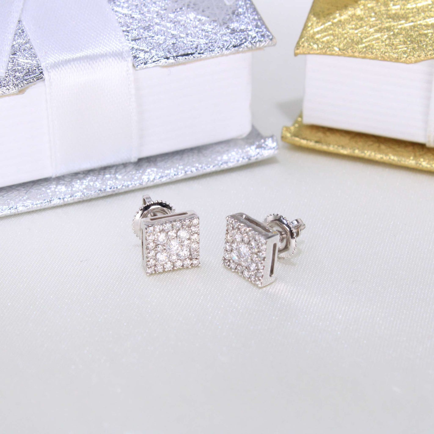 14K White Gold Diamond Earrings