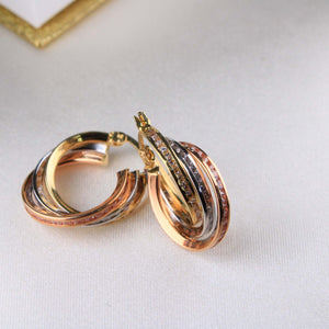 14K Yellow Gold 3 line CZ Hoops