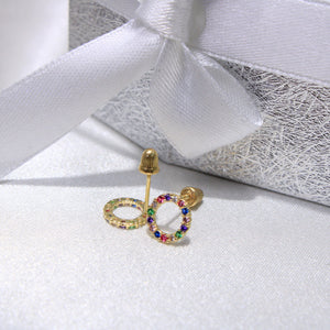 14K Yellow Gold Colorful CZ Circle Earrings