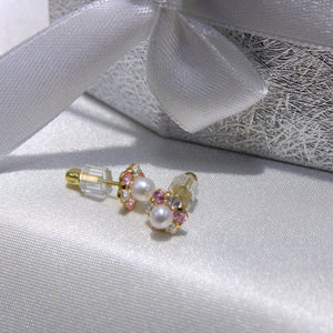 14K Yellow Gold CZ Flower Earrings