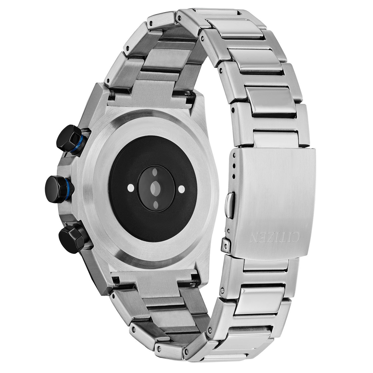 Close-up of the deployant clasp with push buttons on the Citizen CZ Smart Hybrid Men's Watch JX1001-51E.