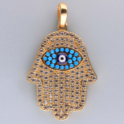 14K Yellow Gold CZ Hamsa Charm