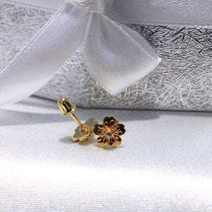 14K Yellow Gold CZ Flower Earrings