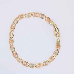 14K Tricolor Gold Heart Link Bracelet 9mm 7in