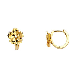 14K Yellow Gold Flower CZ Hoops