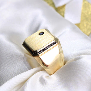 14K Yellow Gold Black CZ Men's Ring