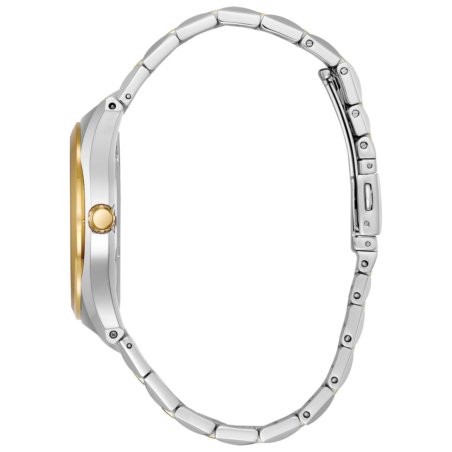 Side profile of the Citizen Corso BM7334-58L, showcasing the elegant two-tone case and bracelet design.