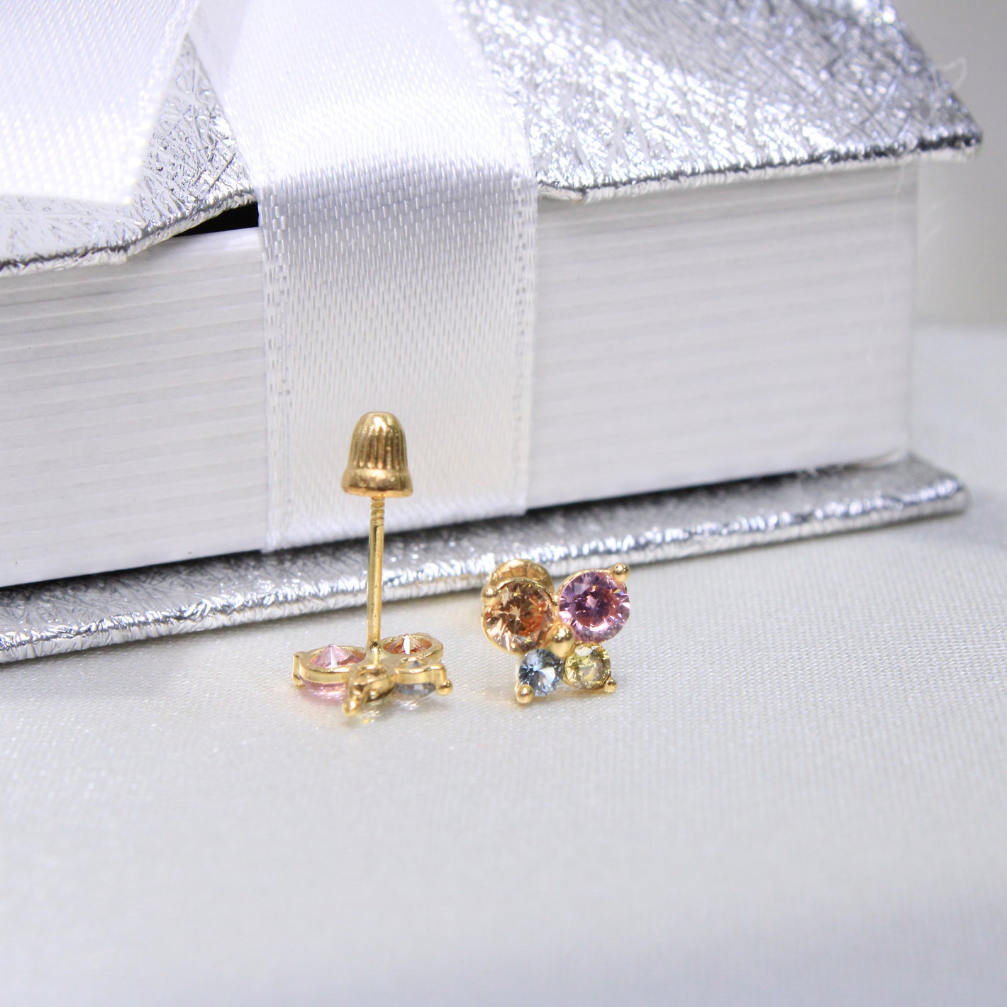 14K Yellow Gold CZ Butterfly Earrings
