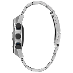 Side profile of the Citizen JX1001-51E showcasing the silver-tone stainless steel case and bracelet.