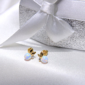 14K Yellow Gold CZ Opal Earrings