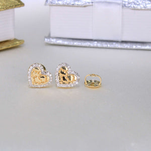 10K Yellow Gold Diamond Nugget Heart Earrings