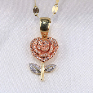 10K Yellow Gold Diamond Rose Charm