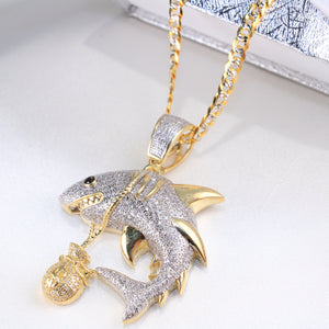 10K Yellow Gold Shark And Moneybag Diamond Charm