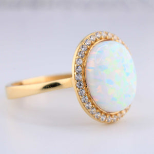 14K Yellow Gold Opal CZ Ring