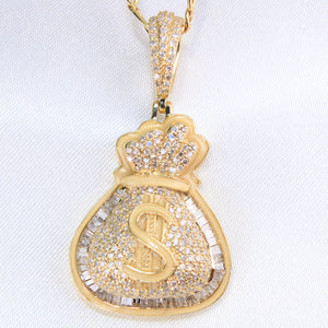 10K Yellow Gold  Money Bag Diamond Charm