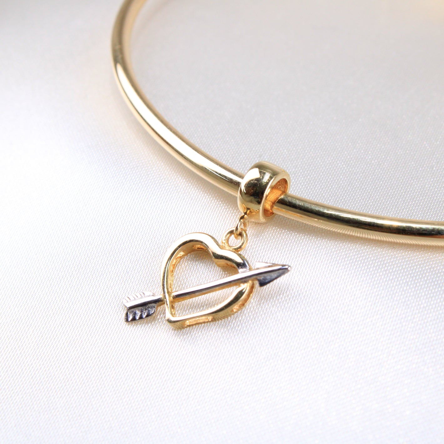 14K Yellow Gold Heart With Arrow Dangle Charm