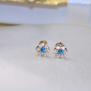 14K Yellow Gold Flower CZ Earrings W/screw