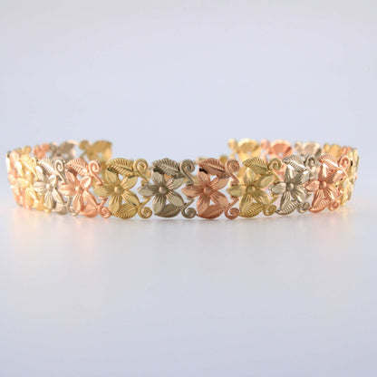 14K Tricolor Gold Flower Bracelet 10.5mm 7.5in