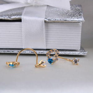 14K Yellow Gold CZ Heart Telephone Earrings