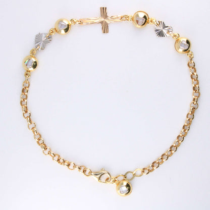 14K Yellow Gold CZ Cross Heart Bracelet 9.5mm 7.5in