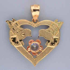 14K Tricolor Gold CZ Dove Heart Charm