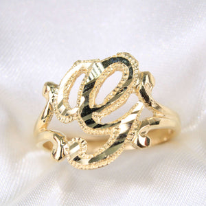14K Yellow Gold Diamond Cut Initial G Ring
