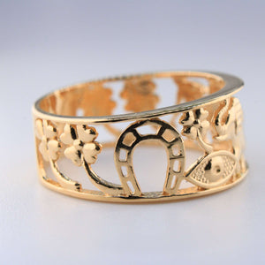 14K Yellow Gold Good Luck Symbols Ring