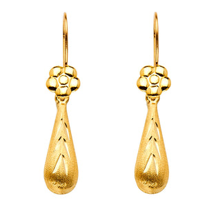 14K Yellow Gold Flower Tear Drop Earrings