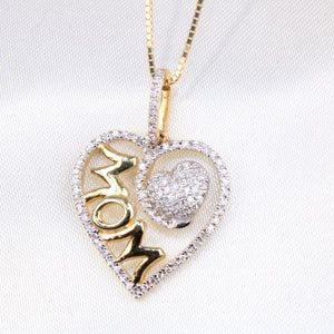 10K Yellow Gold Diamond Heart Mom Charm