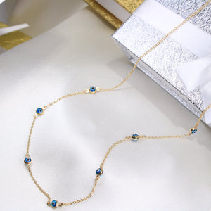 14K Yellow Gold Evil Eye Necklace 18in