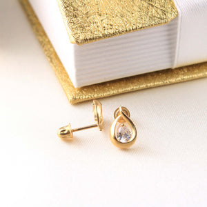 14K Yellow Gold CZ  Stud Earrings w/Screw
