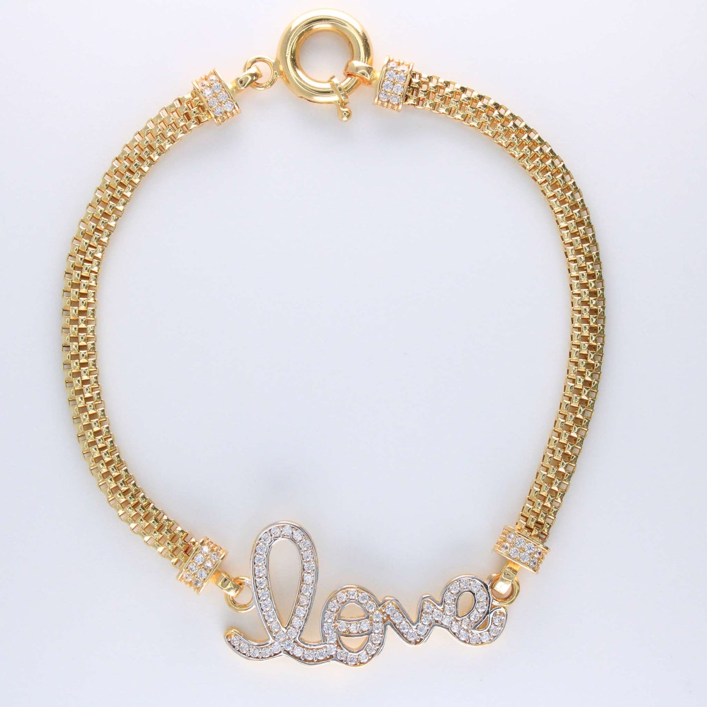 14K Yellow Gold CZ "Love" Bracelet 4mm 7.5in