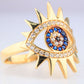 14K Yellow Gold Blue CZ Evil Eye Ring