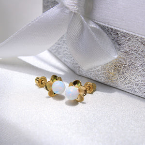 14K Yellow Gold Opal Flower Earrings