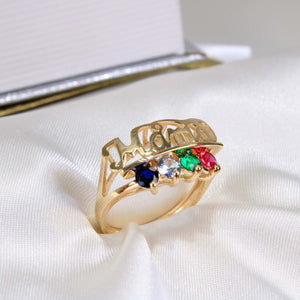14K Yellow Gold CZ Mama Birthstone Ring