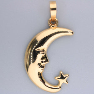 14K Yellow Gold Moon and Star Charm