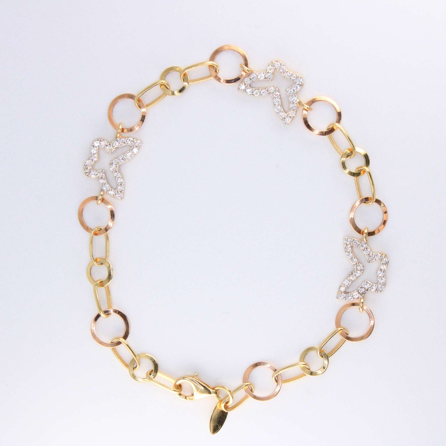 14K Yellow Gold CZ Butterfly Bracelet 11.5mm 7in