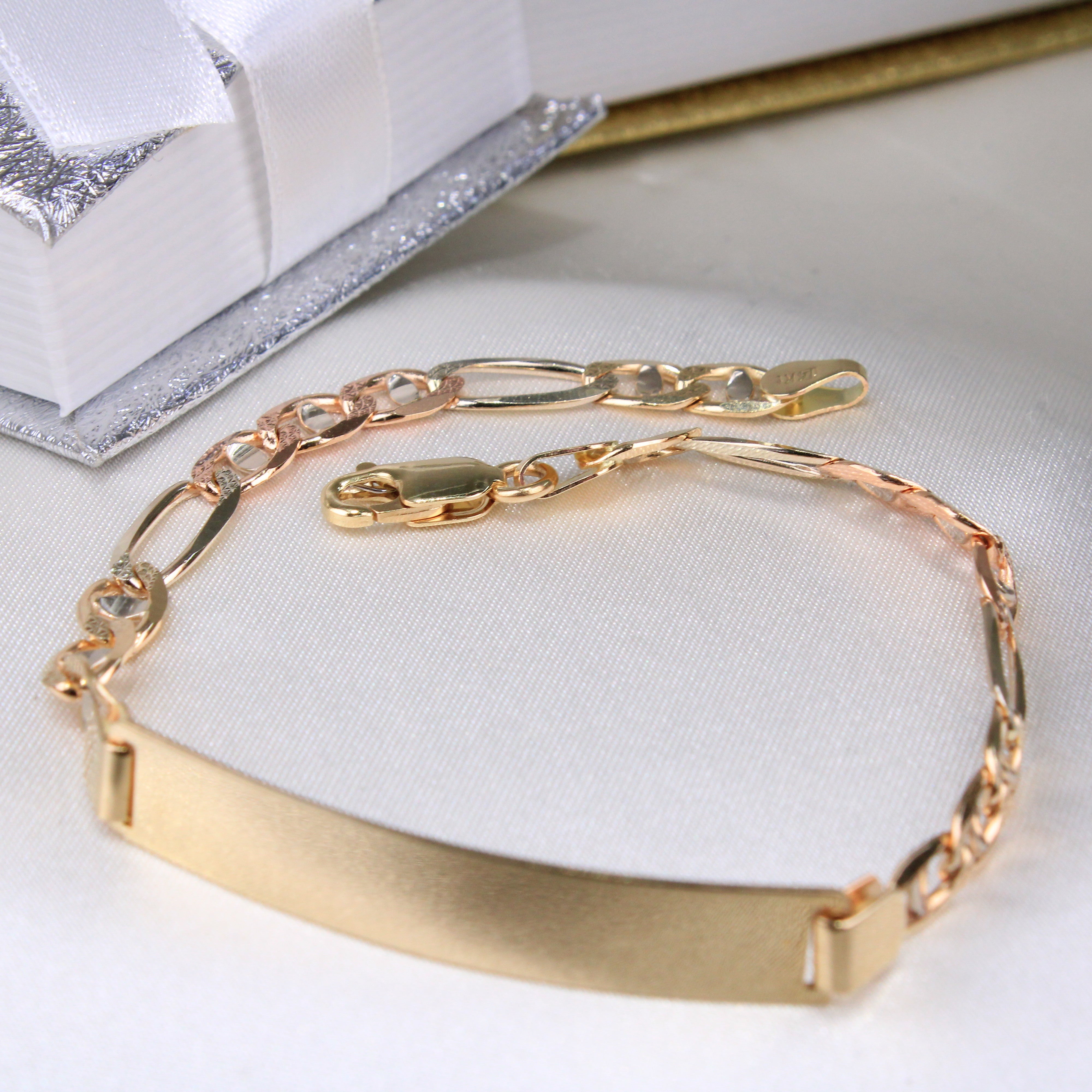 【 OLD GUCCI グッチ 】I.D Clip Bracelet 14K Tricolor Gucci Link ID Bracelet 5mm 8in