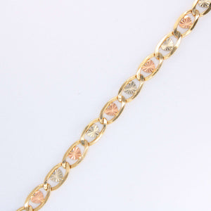 14K Tricolor Gold Heart Link Bracelet 9mm 7in